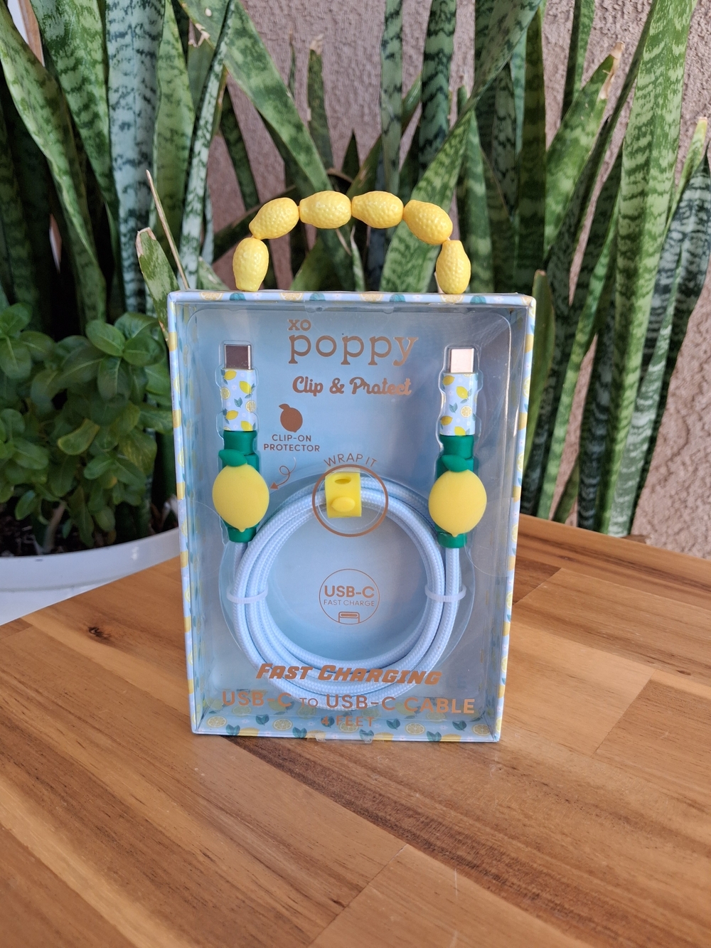 Super Cute Lemon USB-C Fast Charging Cable with Yellow Clip-On Protectors